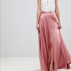 ASOS Pink Satin Maxi Skirt with Center Front Split